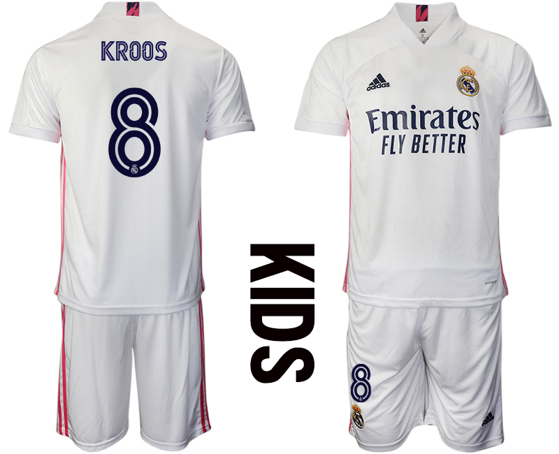 Youth 2020-2021 club Real Madrid home #8 white Soccer Jerseys